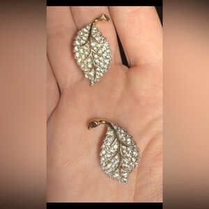 Vintage Jomaz (Joseph Mazer) Gold Tone Rhinestone Leaf Earrings
